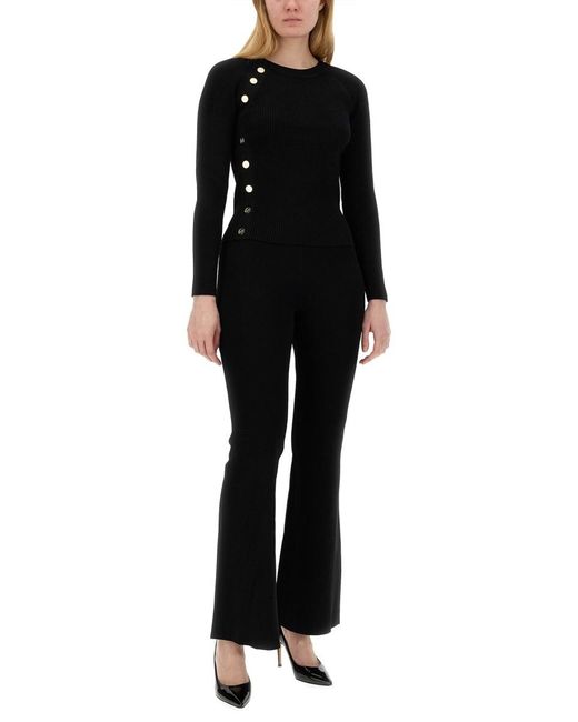MICHAEL Michael Kors Black Ribbed-Knit Flared Trousers
