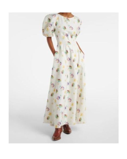 Gabriela Hearst White Ranya Puff-Sleeve Linen Maxi Dress