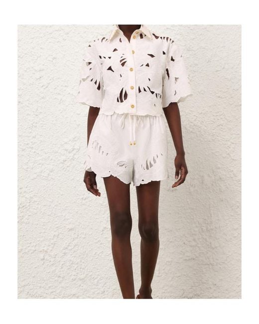 Zimmermann White Mahon Embroidered Shorts