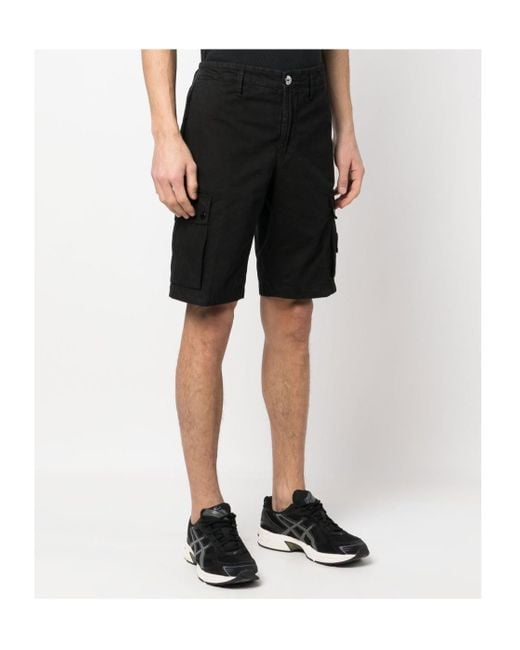 Stone Island Black Compass Patch Cargo Shorts for men