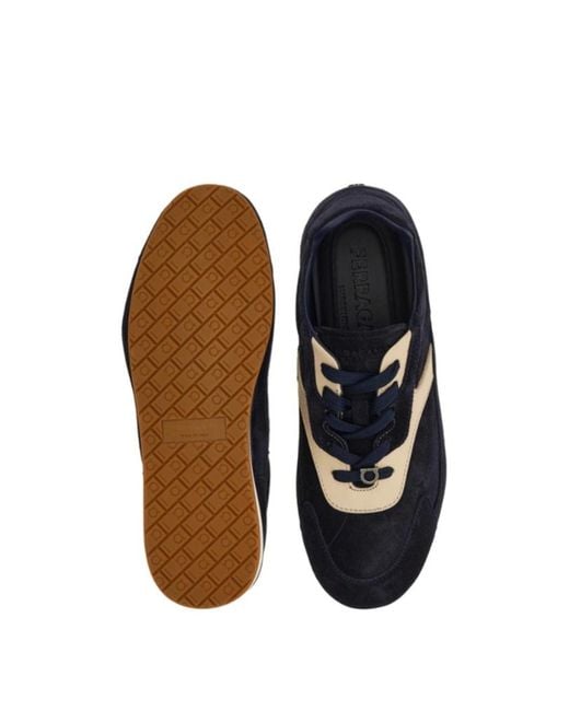 Ferragamo Blue Gancini-Plaque Panelled Sneakers for men