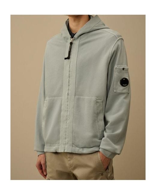 C P Company Green Lens Diagonal Fleece Hoodie for men