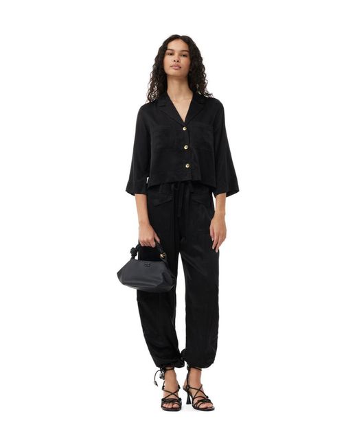 Ganni Black Loose Fit Cargo Trousers
