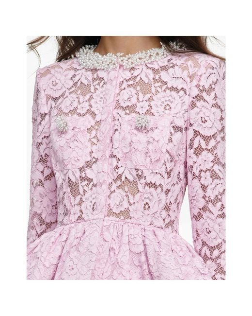 Self-Portrait Pink Lace Peplum Top