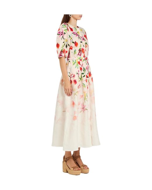 Gabriela Hearst White Belted Floral-Print Linen Midi Dress