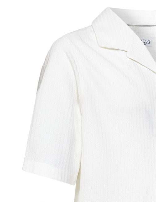 Brunello Cucinelli White Striped Straight Shirt for men