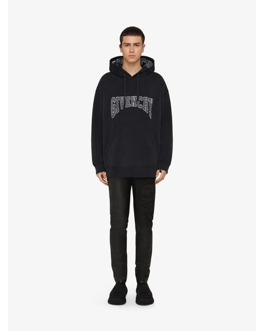 Givenchy Blue Logo Print Drawstring Hoodie for men