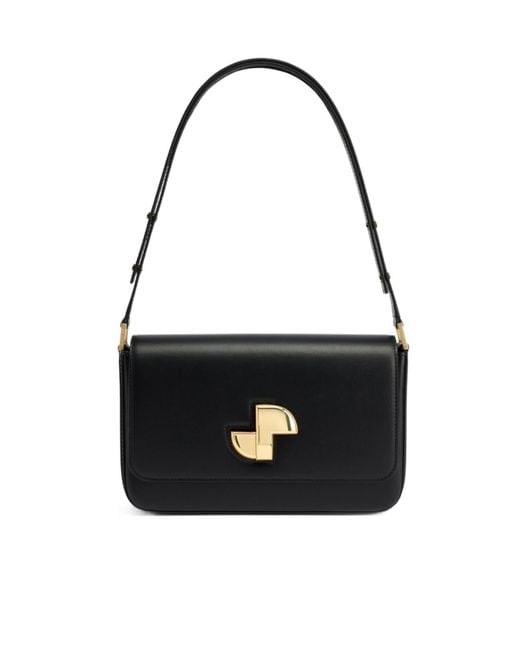 Patou Black Le Lock Foldover Top Shoulder Bag