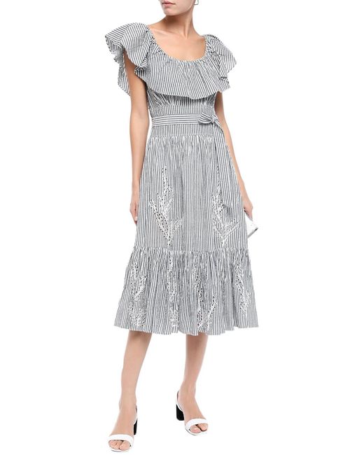 Tory Burch Gray Striped Short-Sleeve Dress