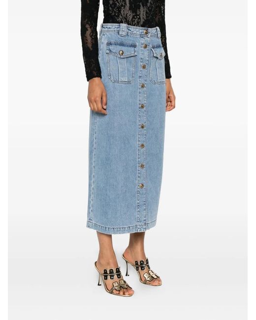 Zimmermann Blue Button-Front Flap-Pocket Skirt
