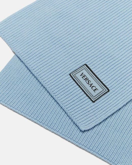 Versace Blue Logo Patch Knitted Scarf