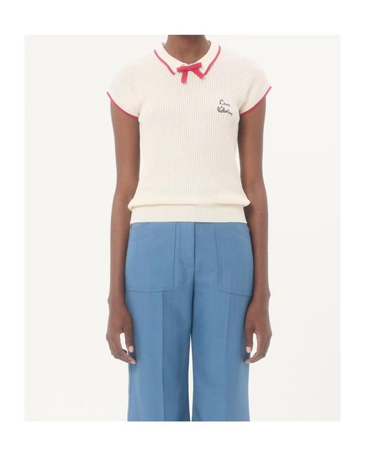 Valentino Pink Bow Collar Ribbed Sweater