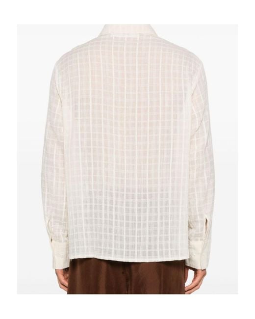 Séfr White Point-Collar Checked Shirt for men