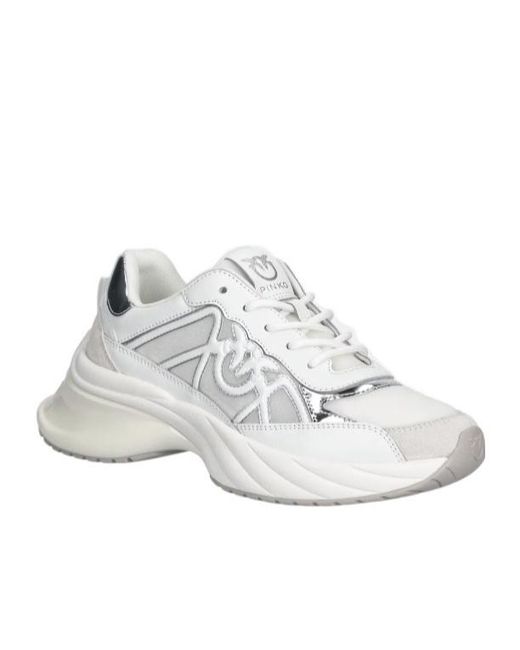 Pinko White Logo Detailed Lace-Up Sneakers