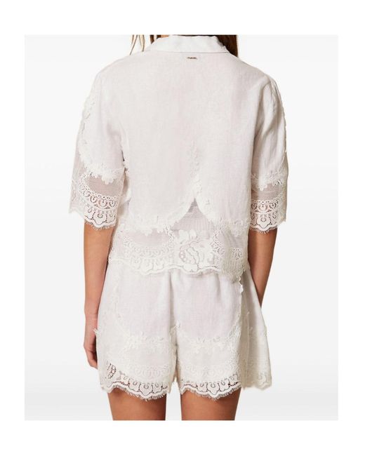 Twinset White Scalloped Lace Trim Shorts