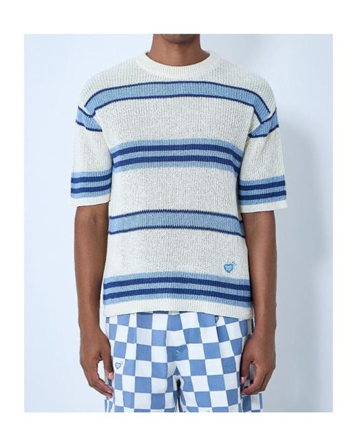 Human Made Blue Striped Short-Sleeve Knitwear for men