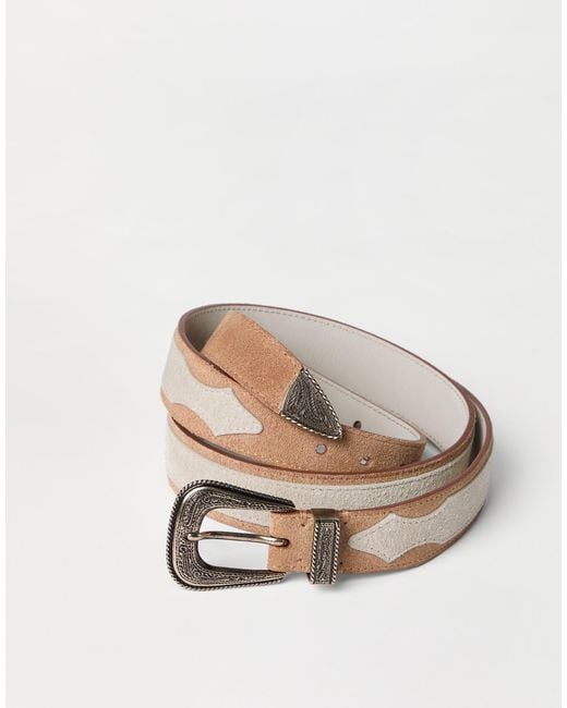 Brunello Cucinelli White Two-Tone Detailed Buckle Belt for men