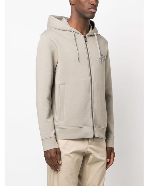 Emporio Armani Natural Logo-Embroidered Zipped Drawstring Hoodie for men