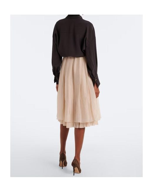 Vince Natural Tiered Pleated Midi Skirt