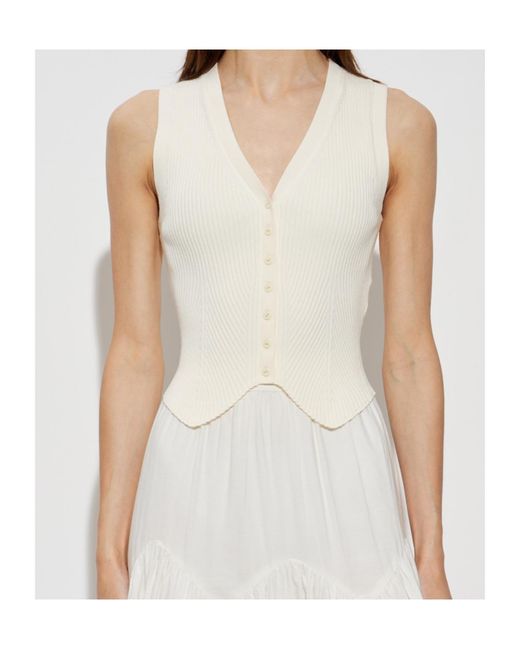 AllSaints White Cruza Ribbed Button Knitted Top