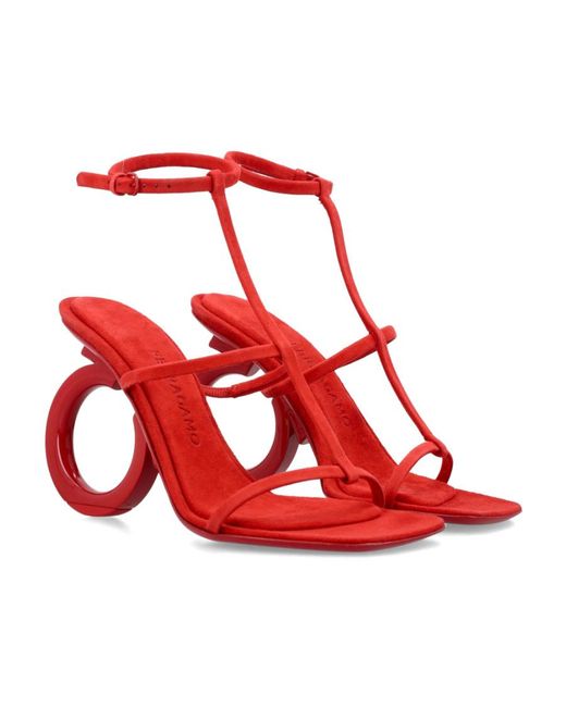 Ferragamo Red Elina Square-Toe Sandals