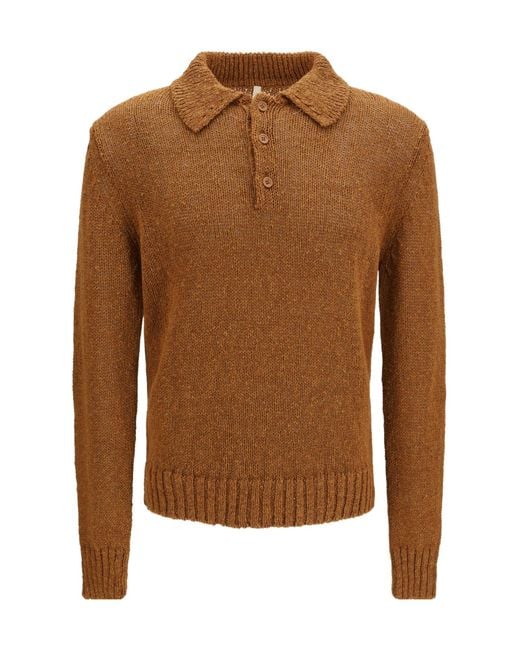 sunflower Brown Long-Sleeved Knitted Polo Shirt for men