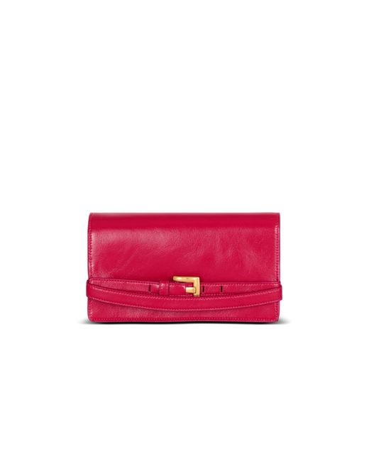Balmain Red Shuffle Calfskin Wallet With Chain