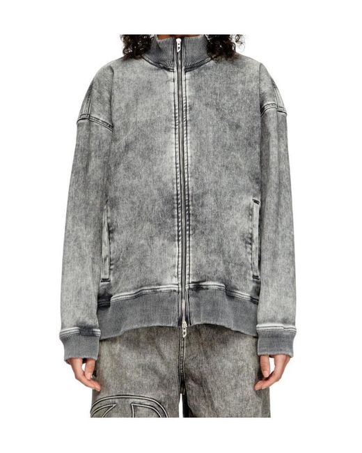 DIESEL Gray D-Carly- Track Denim Zip-Up Jacket for men