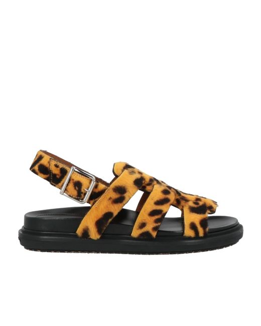 Marni Brown Leopard Print Casual Sandals