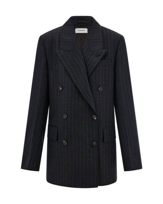 Ferragamo Blue Double-Breasted Pinstripe Suit Jacket