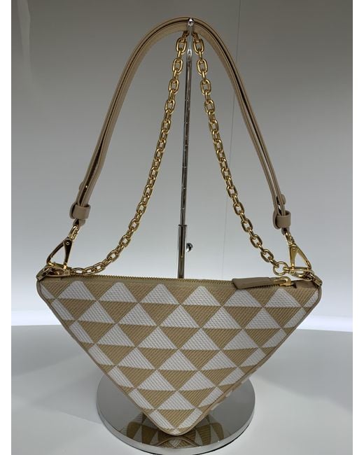 Prada White Logo-Triangle Embroidered Zipped Mini Shoulder Bag