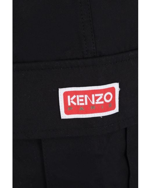 KENZO Black Logo Patch Knee-Length Cargo Shorts for men