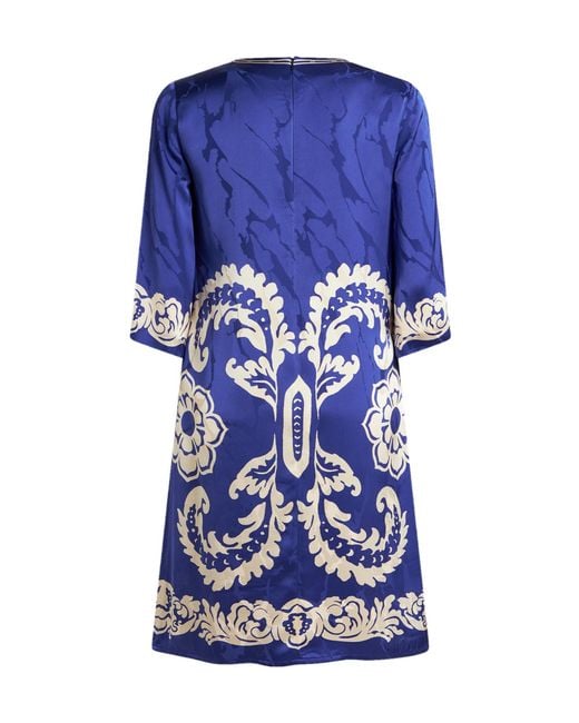 Etro Blue Paisley Printed Crewneck Dress