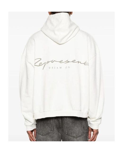 Represent White Long-Sleeved Hoodie for men