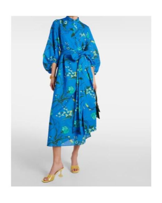 Erdem Blue Floral Cotton And Linen Midi Dress
