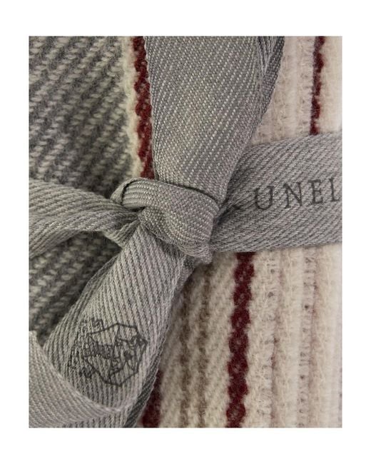Brunello Cucinelli Gray Fringed Edge Striped Scarf for men