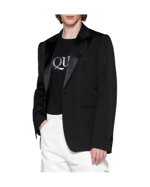 McQueen Black Single-Breasted Tailored Blazer for men