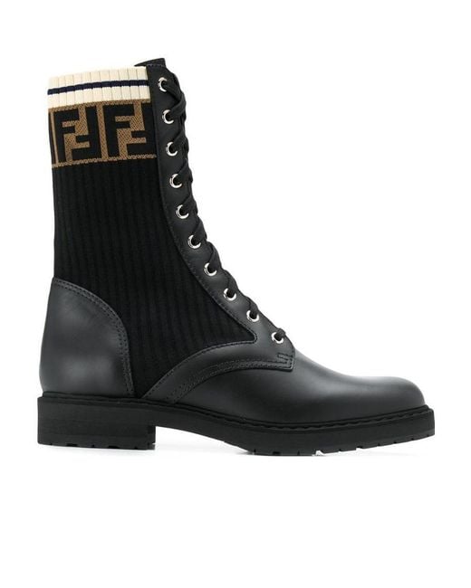 Fendi Black Rockoko Ff Motif Combat Boots