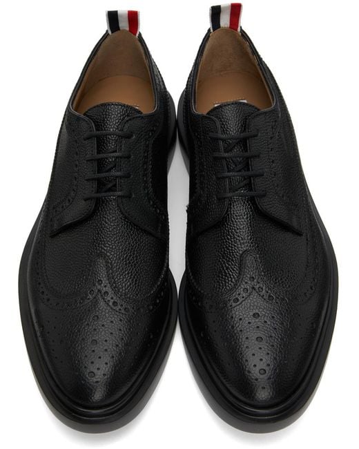 Thom Browne Black Longwing Almond-Toe Derby Shoes for men