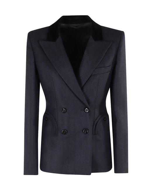 Blazé Milano Blue Trimmed-Collar Double-Breasted Blazer