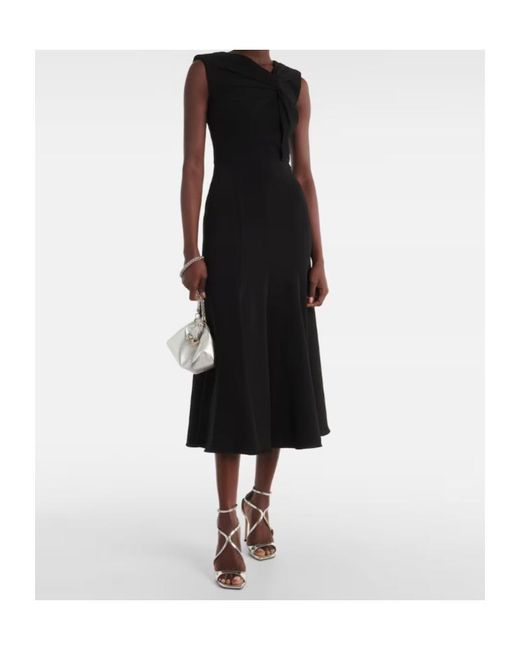 Roland Mouret Black Gathered Cady Midi Dress