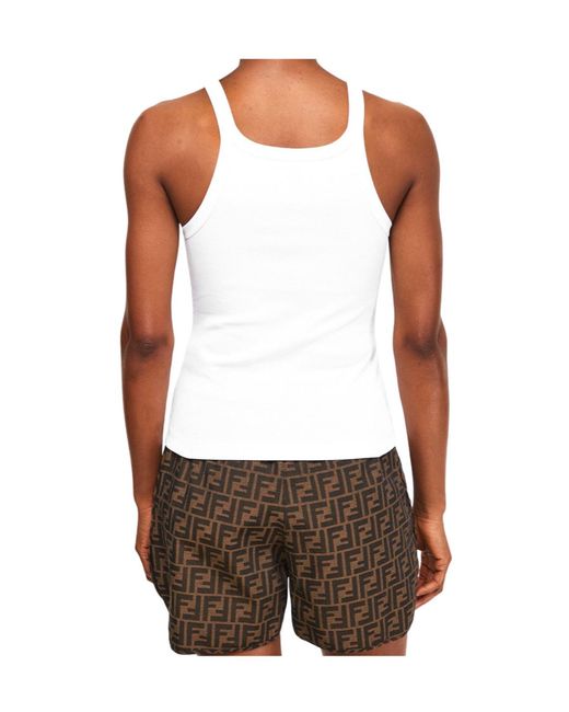 Fendi White Thin Strap Tank Top