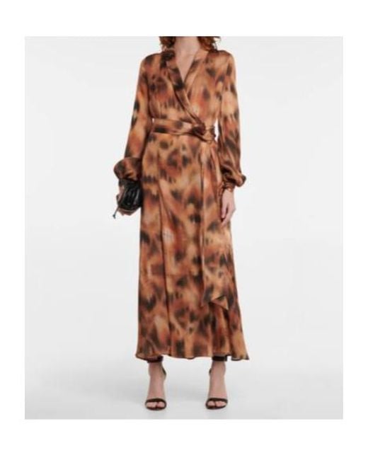 Galvan Brown Cabana Leopard-Print Wrap Dress