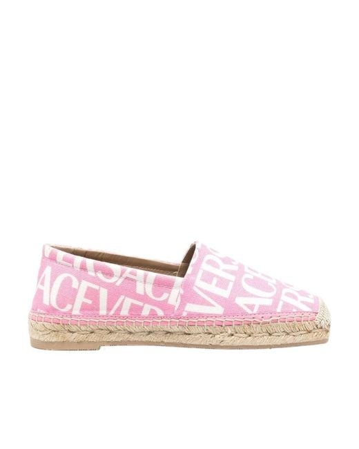 Versace Pink All-Over Logo Print Espadrilles
