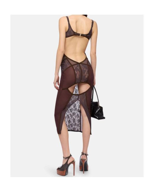 The Attico Purple The Lace Panelled Sleeveless Midi Dress