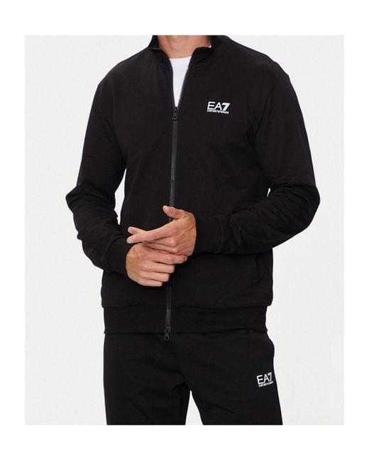 EA7 Black Zip-Up High Neck Sweatshirt for men