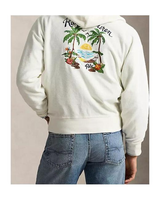 Polo Ralph Lauren White Embroidered Zip-Up Hoodie for men