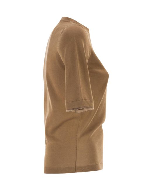 Fabiana Filippi Brown Sheer Trim Short-Sleeve Knitted Sweater