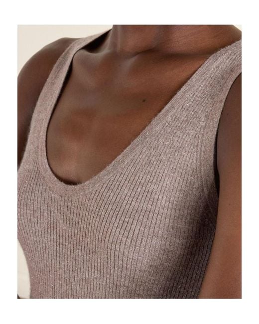 Brunello Cucinelli Brown Round Neck Sleeveless Knit Top