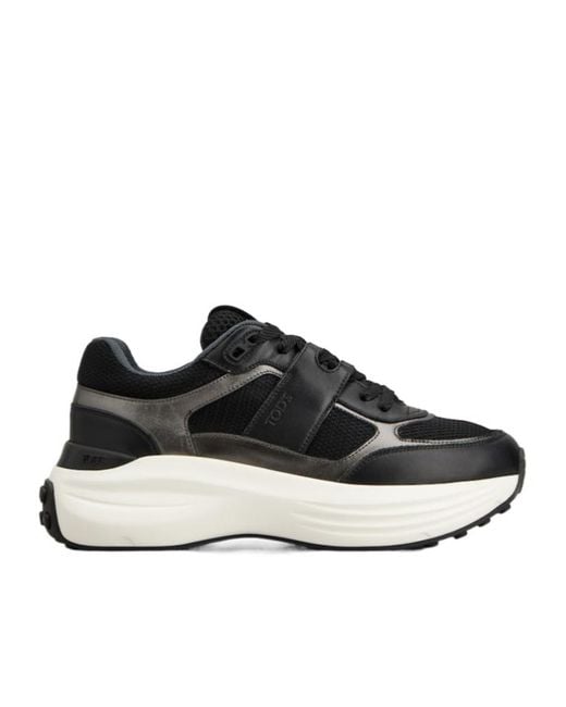 Tod's Black Leather-Panelled Lace-Up Sneakers